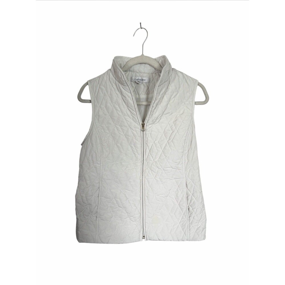 Croft & Barrow Women's Sz S Petite White Quilted Full Zip Vest Mid-Length